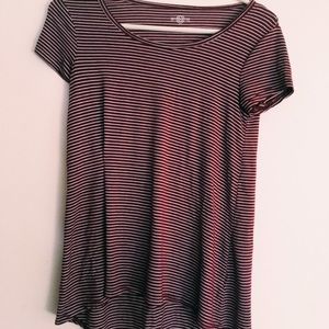 maroon and white striped shirt